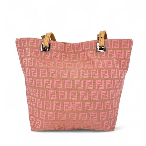 Rare Vintage FENDI Pink Monogram FF Zucca Logo Embossed Canvas Top Handl… - Picture 1 of 14